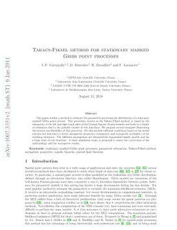 Takacs Fiksel method for stationary marked Gibbs point processes