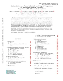 Synchronization and Control in Intrinsic and Designed Computation: An
  Information-Theoretic Analysis of Competing Models of Stochastic Computation