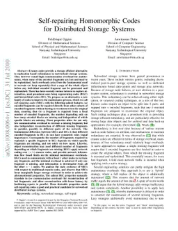 Self-repairing Homomorphic Codes for Distributed Storage Systems