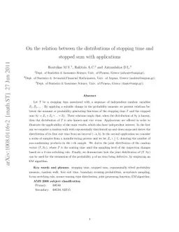 On the relation between the distributions of stopping time and stopped
  sum with applications