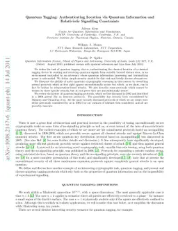 Quantum Tagging: Authenticating Location via Quantum Information and
  Relativistic Signalling Constraints