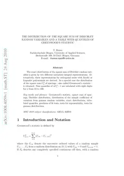 The distribution of the square sum of Dirichlet random variables and a
  table with quantiles of Greenwood's statistic