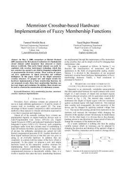 Memristor Crossbar-based Hardware Implementation of Fuzzy Membership
  Functions