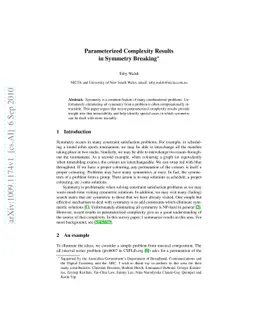 Parameterized Complexity Results in Symmetry Breaking