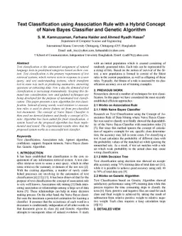 Text Classification using Association Rule with a Hybrid Concept of
  Naive Bayes Classifier and Genetic Algorithm