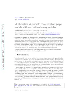 Identification of discrete concentration graph models with one hidden
  binary variable