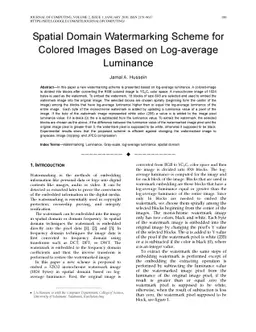 Spatial Domain Watermarking Scheme for Colored Images Based on
  Log-average Luminance