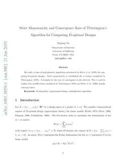 Strict Monotonicity and Convergence Rate of Titterington's Algorithm for
  Computing D-optimal Designs