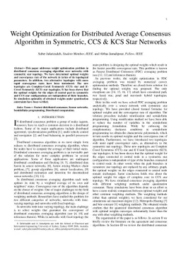 Weight Optimization for Distributed Average Consensus Algorithm in
  Symmetric, CCS & KCS Star Networks