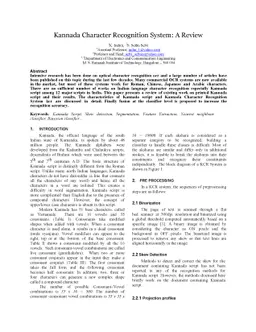 Kannada Character Recognition System A Review