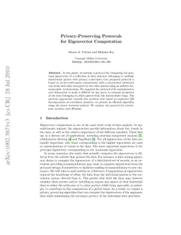 Privacy-Preserving Protocols for Eigenvector Computation