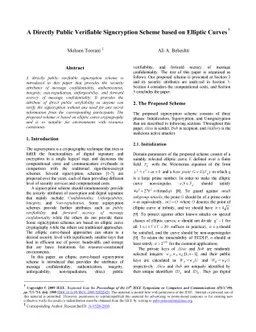 A Directly Public Verifiable Signcryption Scheme based on Elliptic
  Curves