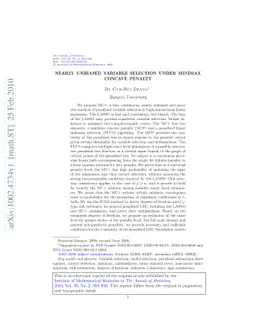 Nearly unbiased variable selection under minimax concave penalty