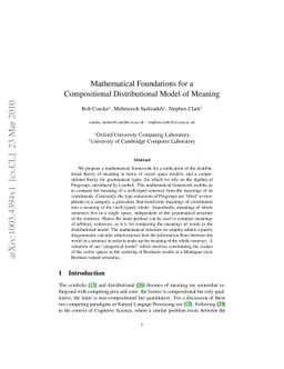 Mathematical Foundations for a Compositional Distributional Model of
  Meaning