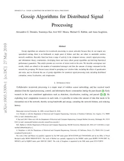 Gossip Algorithms for Distributed Signal Processing