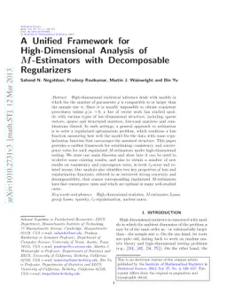 A Unified Framework for High-Dimensional Analysis of M-Estimators with
  Decomposable Regularizers