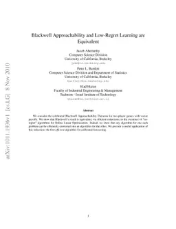 Blackwell Approachability and Low-Regret Learning are Equivalent