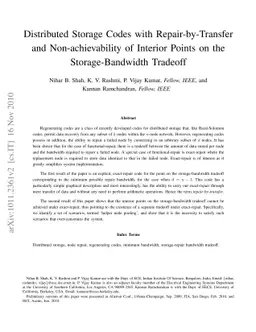 Distributed Storage Codes with Repair-by-Transfer and Non-achievability
  of Interior Points on the Storage-Bandwidth Tradeoff