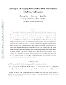 Learning in A Changing World: Restless Multi-Armed Bandit with Unknown
  Dynamics