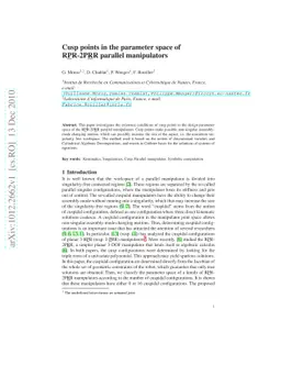 Cusp points in the parameter space of RPR-2PRR parallel manipulator