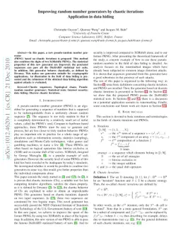 Improving random number generators by chaotic iterations. Application in
  data hiding