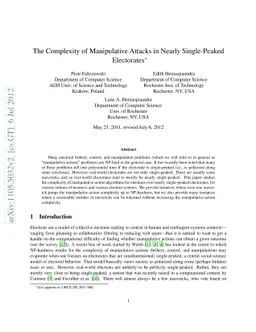 The Complexity of Manipulative Attacks in Nearly Single-Peaked
  Electorates