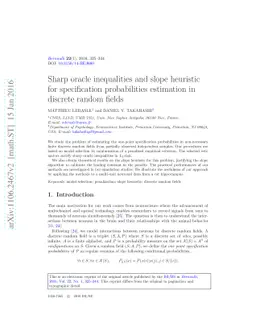Sharp oracle inequalities and slope heuristic for specification
  probabilities estimation in discrete random fields