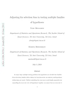 Adjusting for selection bias in testing multiple families of hypotheses