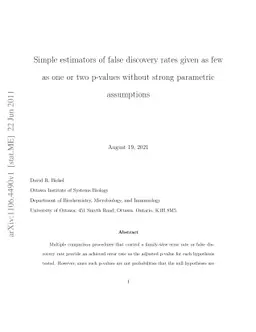 Simple estimators of false discovery rates given as few as one or two
  p-values without strong parametric assumptions