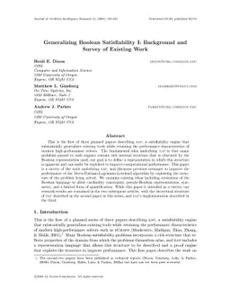Generalizing Boolean Satisfiability I: Background and Survey of Existing
  Work