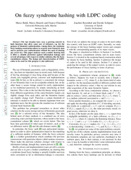 On fuzzy syndrome hashing with LDPC coding