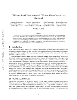 Oblivious RAM Simulation with Efficient Worst-Case Access Overhead