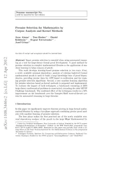 Premise Selection for Mathematics by Corpus Analysis and Kernel Methods