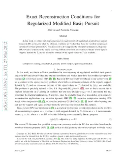 Exact Reconstruction Conditions for Regularized Modified Basis Pursuit