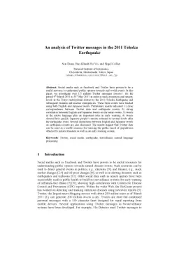 An analysis of Twitter messages in the 2011 Tohoku Earthquake