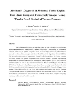 Automatic Diagnosis of Abnormal Tumor Region from Brain Computed
  Tomography Images Using Wavelet Based Statistical Texture Features