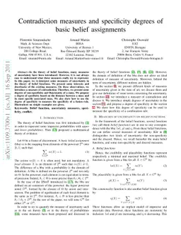 Contradiction measures and specificity degrees of basic belief
  assignments