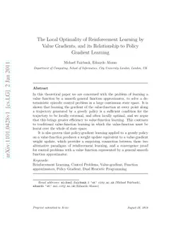 The Local Optimality of Reinforcement Learning by Value Gradients, and
  its Relationship to Policy Gradient Learning