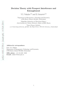 Decision Theory with Prospect Interference and Entanglement