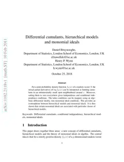 Differential cumulants, hierachical models and monomial ideals
