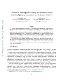 Submodular meets Spectral: Greedy Algorithms for Subset Selection,
  Sparse Approximation and Dictionary Selection