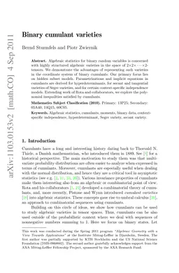 Binary Cumulant Varieties