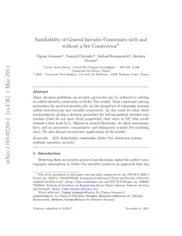 Satisfiability of General Intruder Constraints with and without a Set
  Constructor