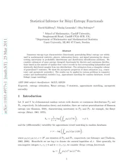 Statistical Inference for Rényi Entropy Functionals