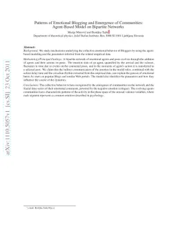 Patterns of Emotional Blogging and Emergence of Communities: Agent-Based
  Model on Bipartite Networks