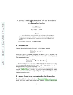 A closed-form approximation for the median of the beta distribution
