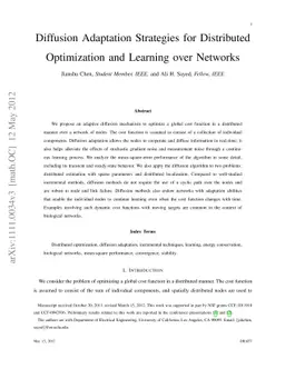 Diffusion Adaptation Strategies for Distributed Optimization and
  Learning over Networks
