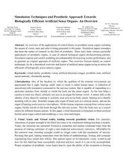 Simulation Techniques and Prosthetic Approach Towards Biologically
  Efficient Artificial Sense Organs- An Overview