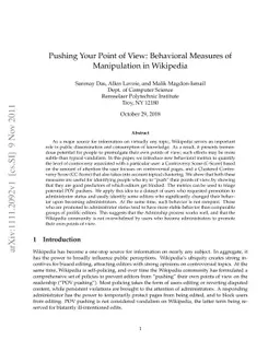 Pushing Your Point of View: Behavioral Measures of Manipulation in
  Wikipedia
