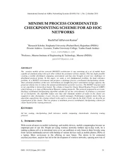 Minimum Process Coordinated Checkpointing Scheme for Ad Hoc Networks